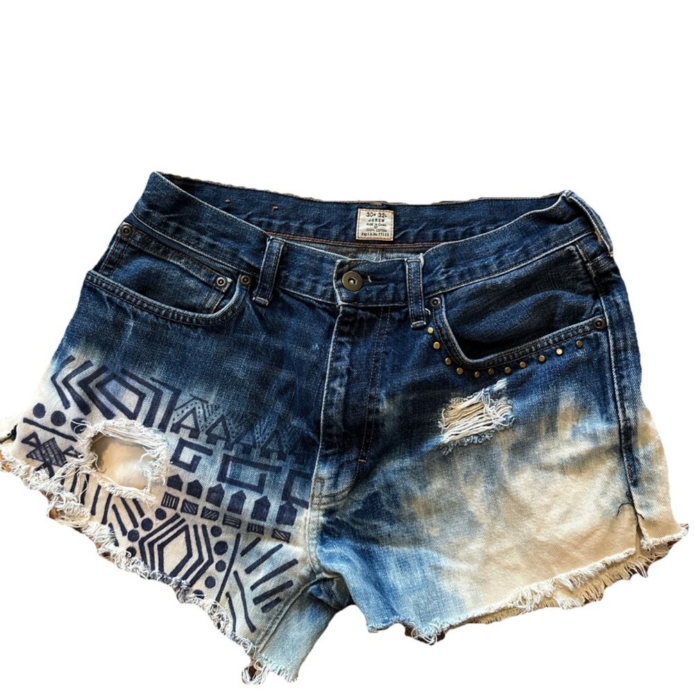 Women Jean Shorts Cutoffs Denim Blue Distressed Size 30 J Crew Customized